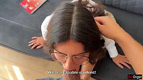 speech therapist bends over skinny teen fucks her tight pussy rough pov