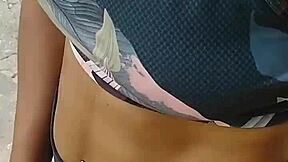 Skinny brazilian ebony flashes tits outdoors then takes public creampie cash