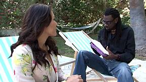 hey this horny asian brunette is riding that massive black cock so deep in her pussy