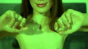 Skinny Brunette Plays Nipples with Lotion Close-Up Tease