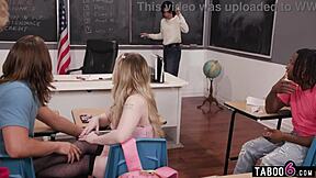 Detention turns into gangbang with teen student Haley Spades anal dp pounding