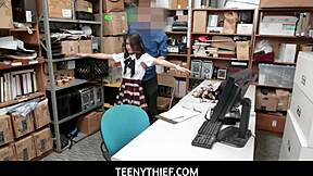 Jasmine Grey caught stealing then fucked hard by officer in teenythief