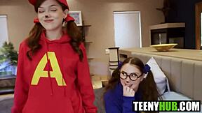 three friends share halloween cock jade bella megan danny