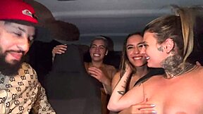 uber grabs bisexual brazilian lesbians at airport, wild car pussy licking orgy