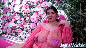 young bbw rose sucks then rides huge dildo