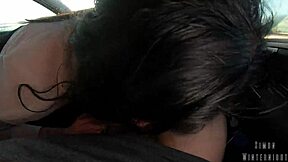 slutty coworker slurps huge cock in car swallows mouthful cum pov