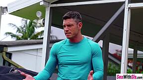 petite shaved teen forces stepbro to drop pants for rough pussy pounding