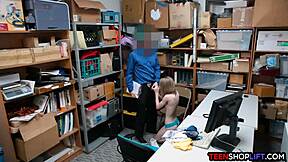 russian teen shoplifter submits to security guard's rough fuck