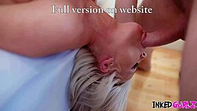 inked tattooed blonde milf chokes on big cock then gets her tight pussy destroyed 💦🍆