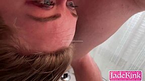 Pervert boss forces deepthroat gagging on hot tall secretary