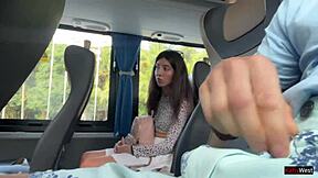 skinny teen risks public bus handjob flashing cum pov