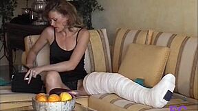 german teen in cast leg spanked hard on outdoor stairs