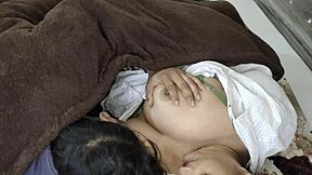 stepmom, your big tits tempt me sharing this bed!